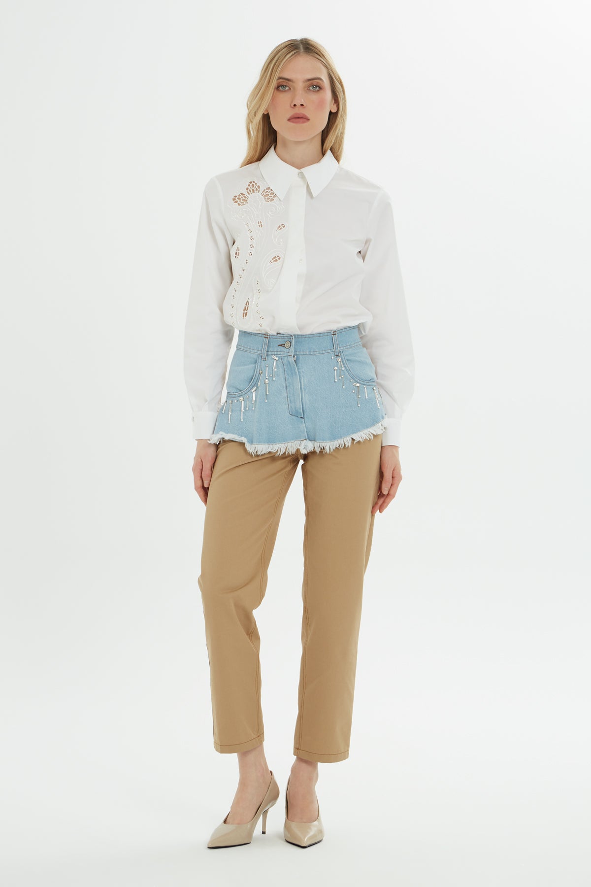 Çift Renk Detaylı Pantalon