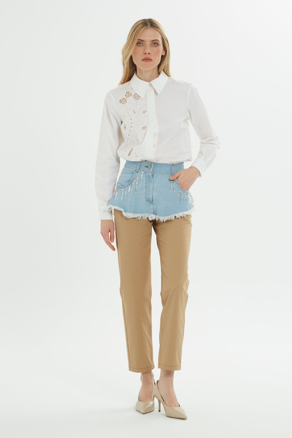 Çift Renk Detaylı Pantalon