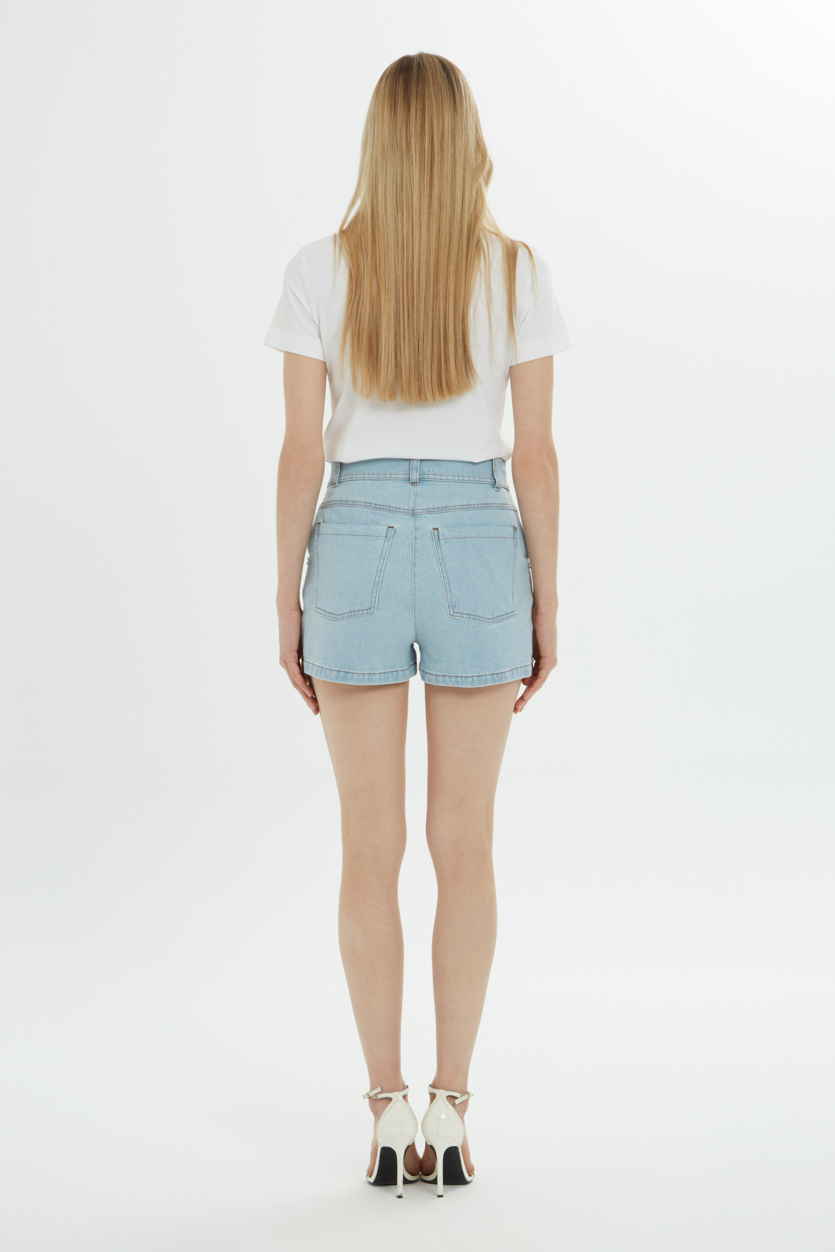 Çift Renkli Mini Jean Şort