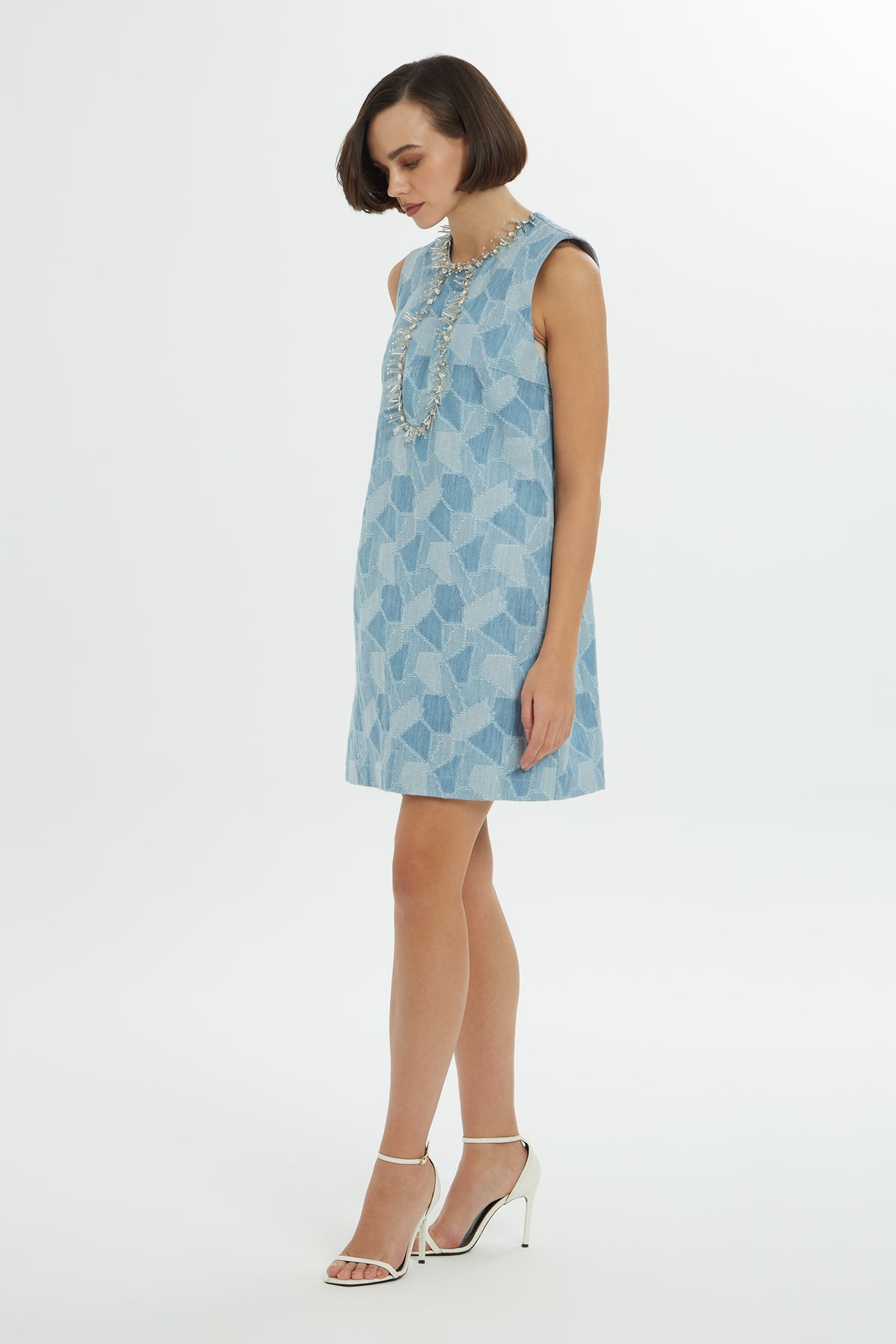 Geometrik Desenli Kısa Elbise