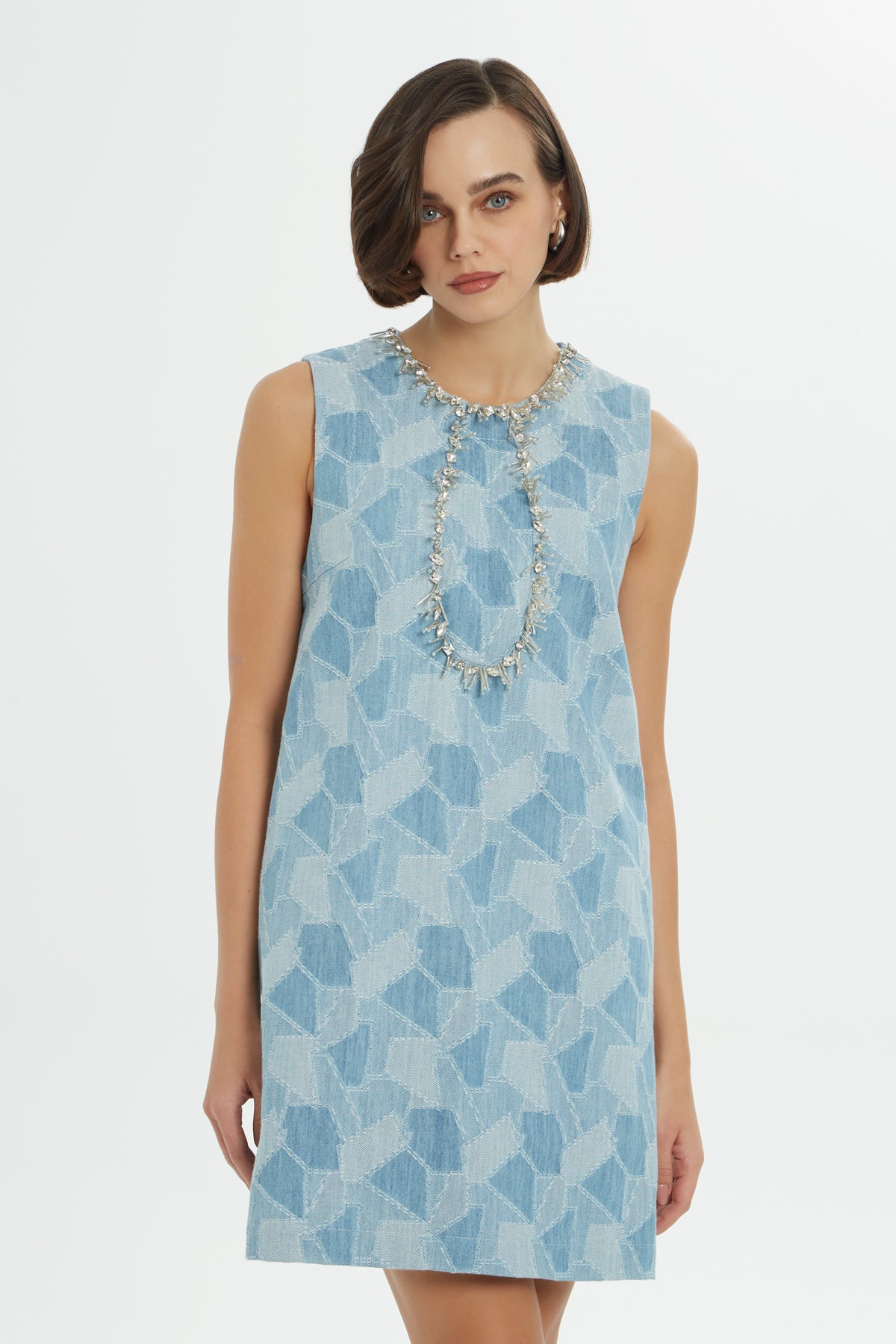 Geometrik Desenli Kısa Elbise