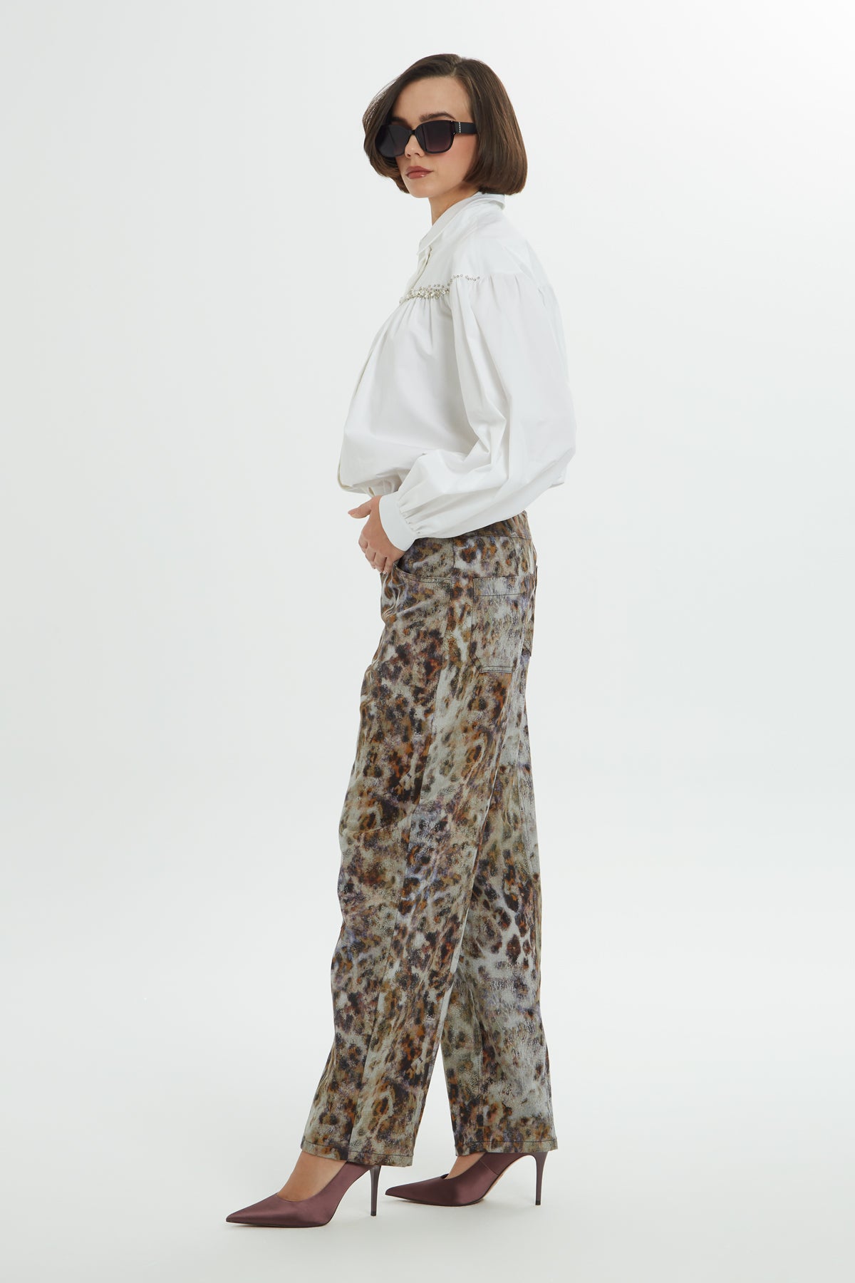 Leopar Desenli Rahat Kesim Pantolon