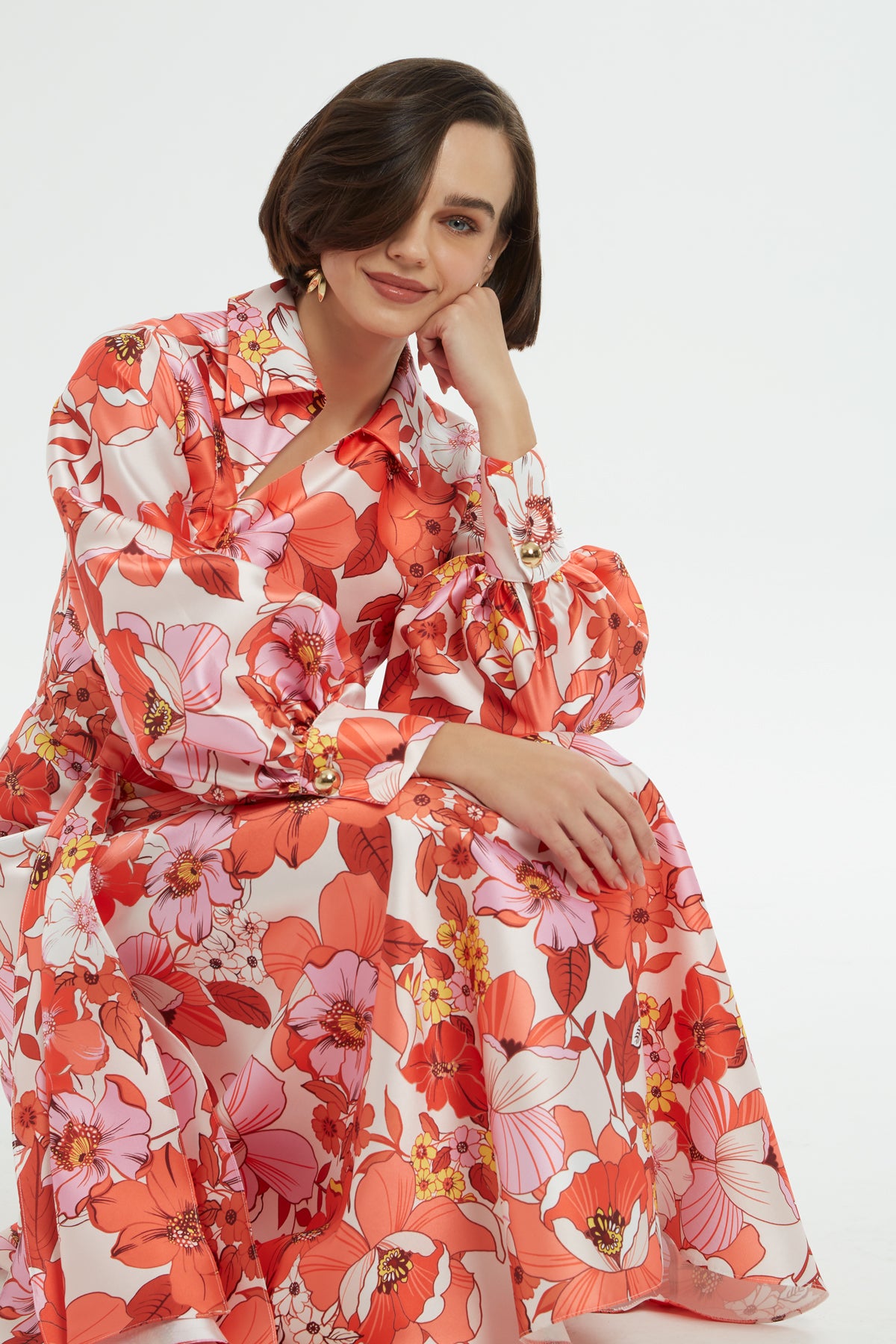 Desenli Renkli Midi Elbise