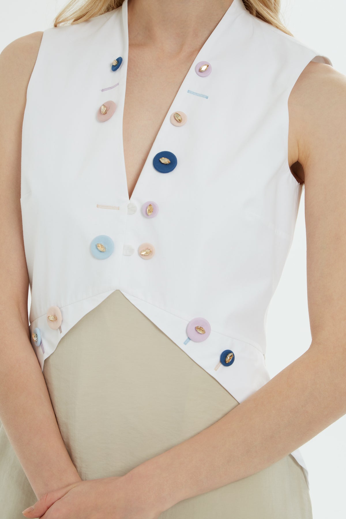 V Yakalı Kolsuz Çift Renk Elbise