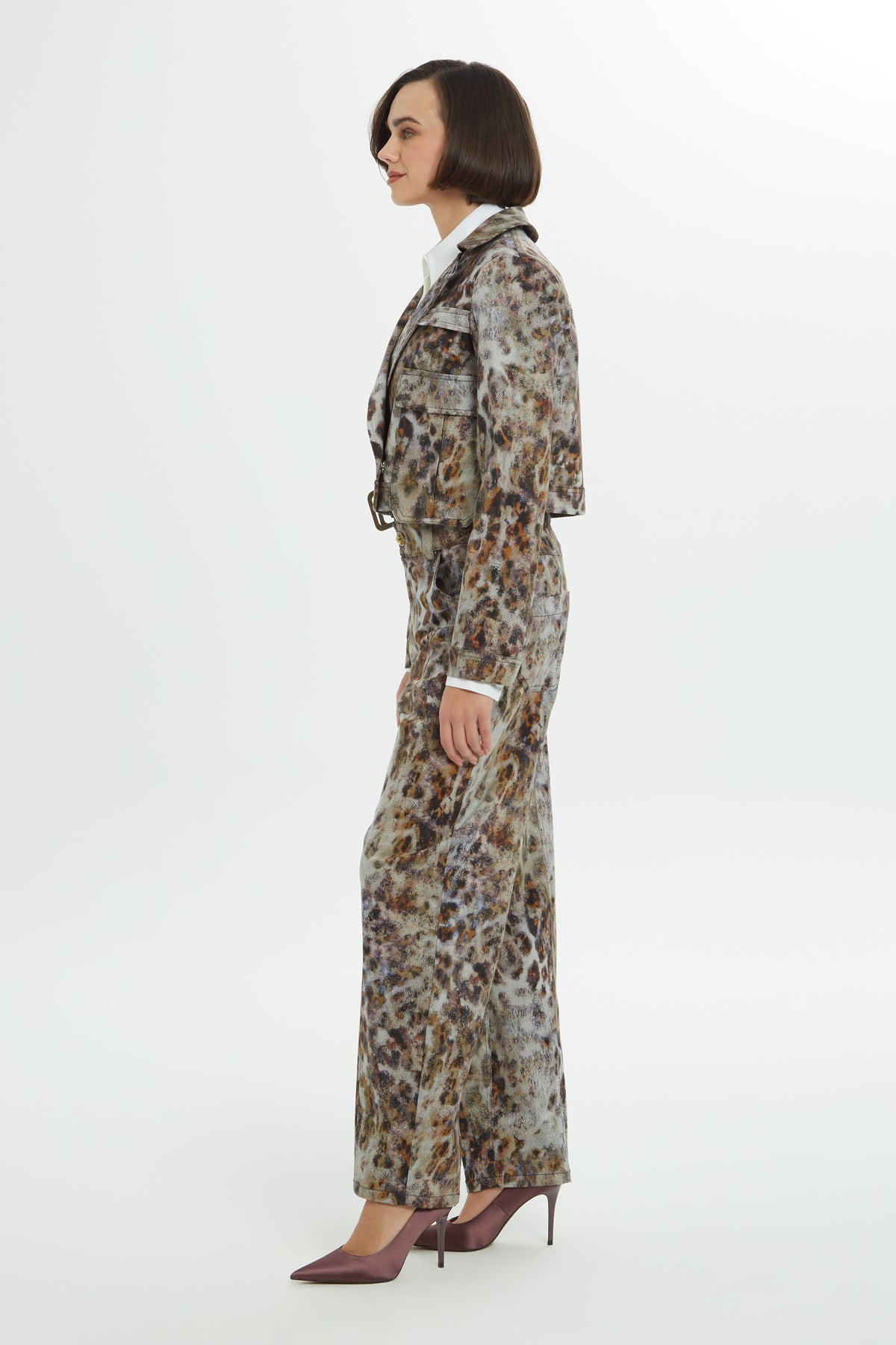 Leopar Desenli Kısa Blazer Ceket