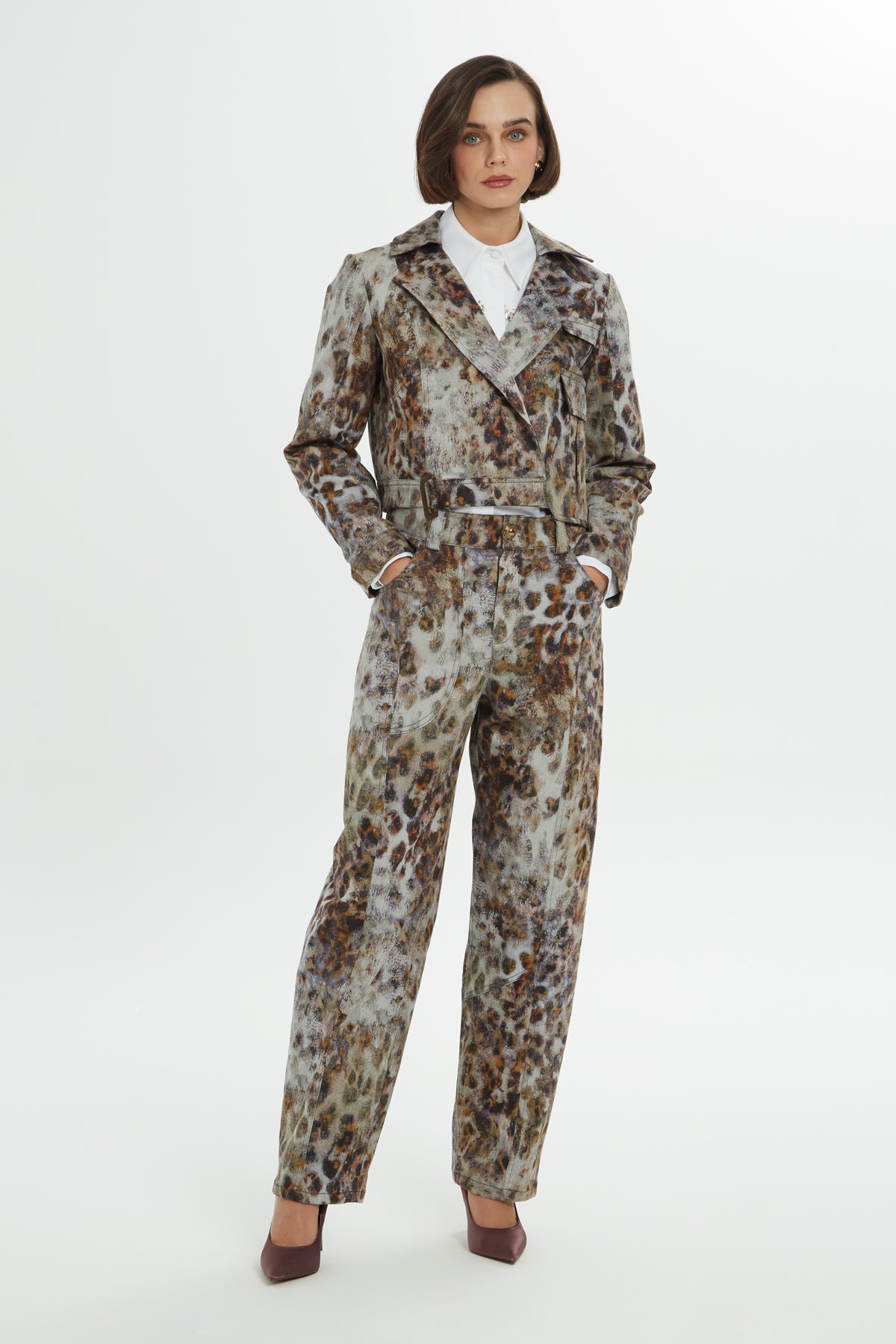 Leopar Desenli Kısa Blazer Ceket