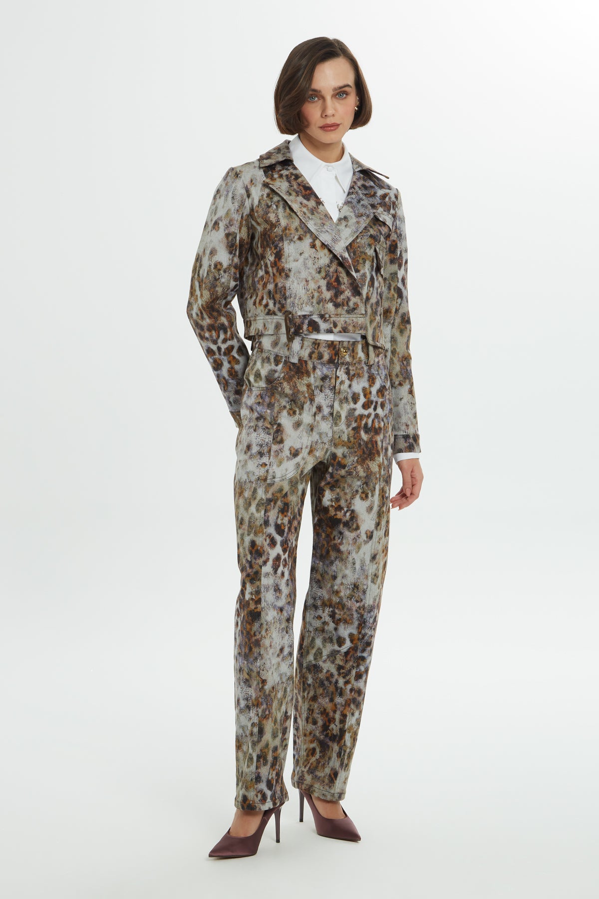 Leopar Desenli Kısa Blazer Ceket