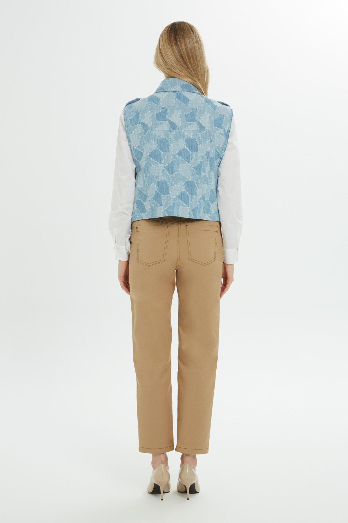 Cep Detaylı İşlemeli Denım Yelek