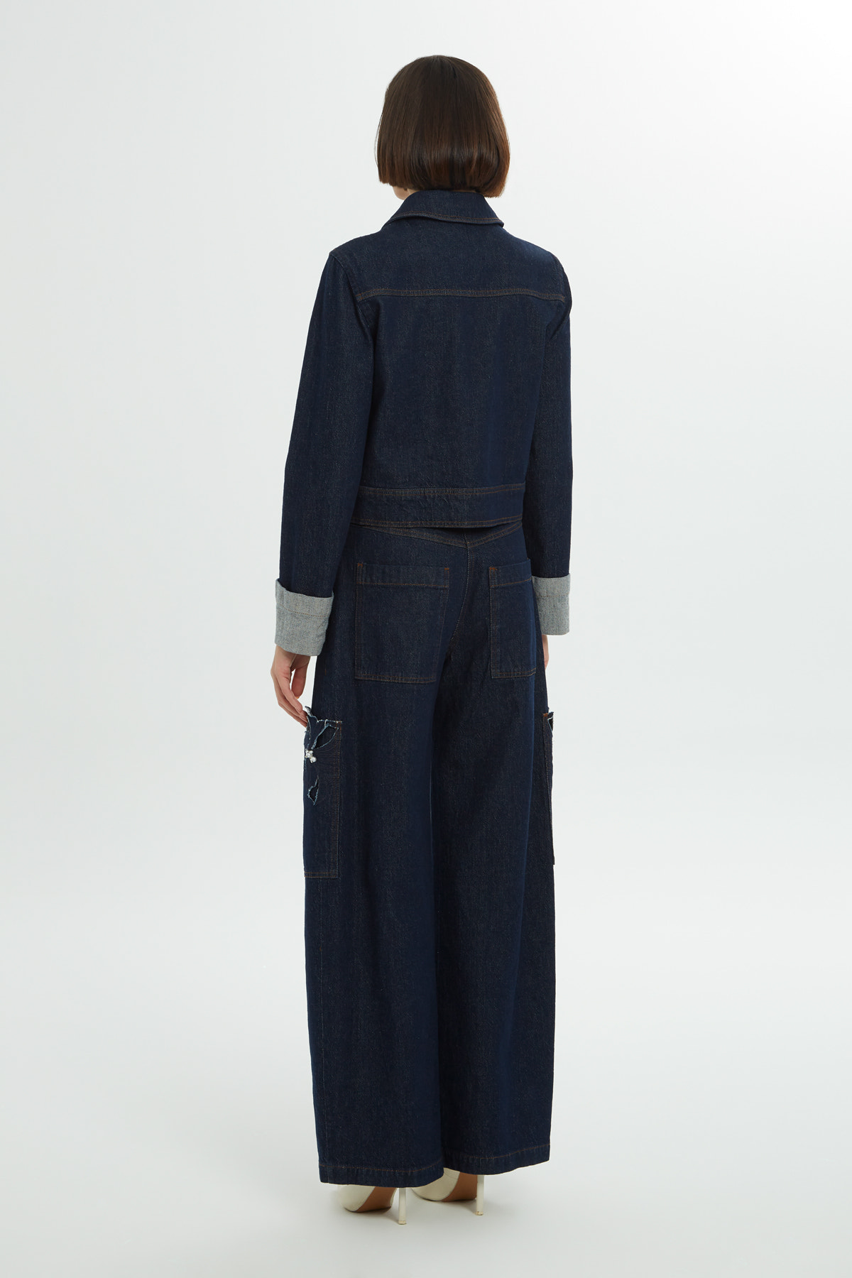 İncili İşlemeli Denim Ceket