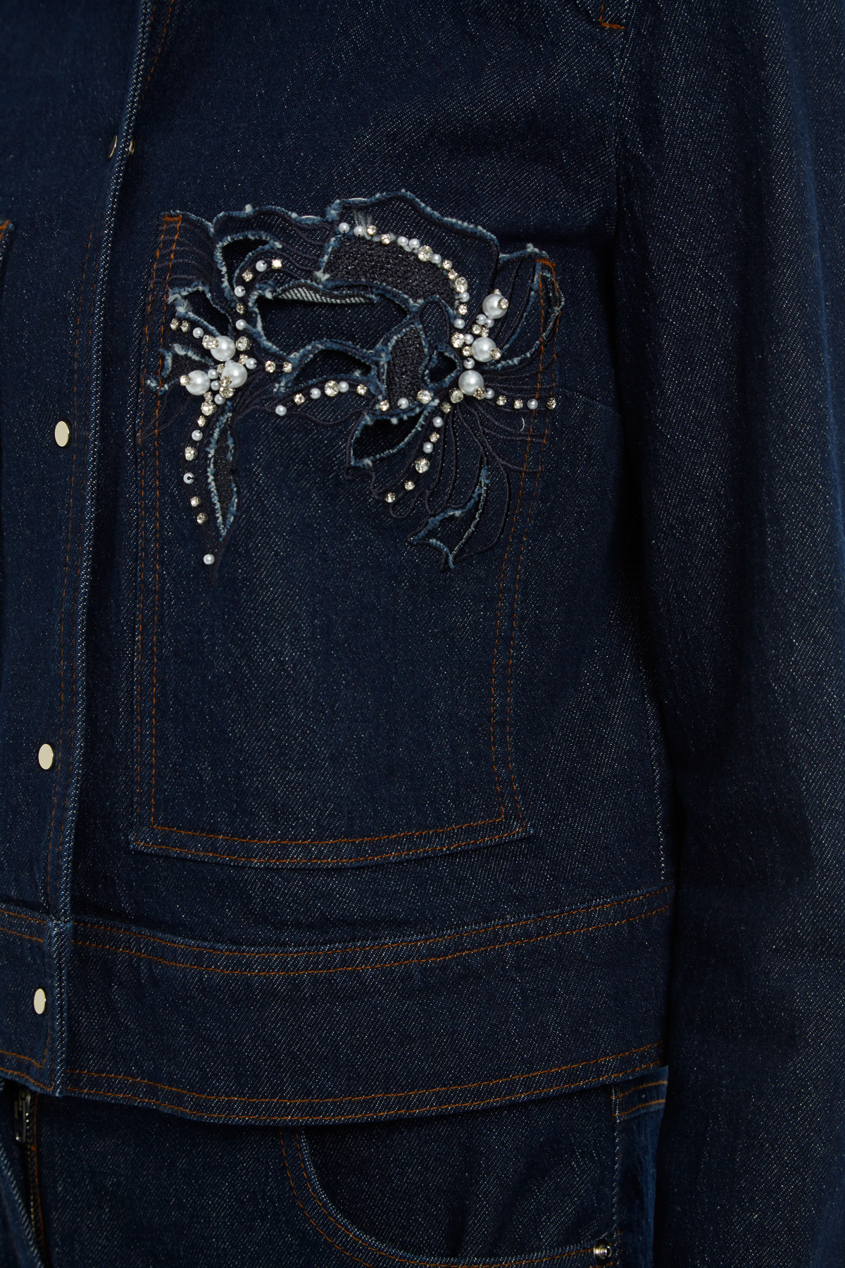 İncili İşlemeli Denim Ceket