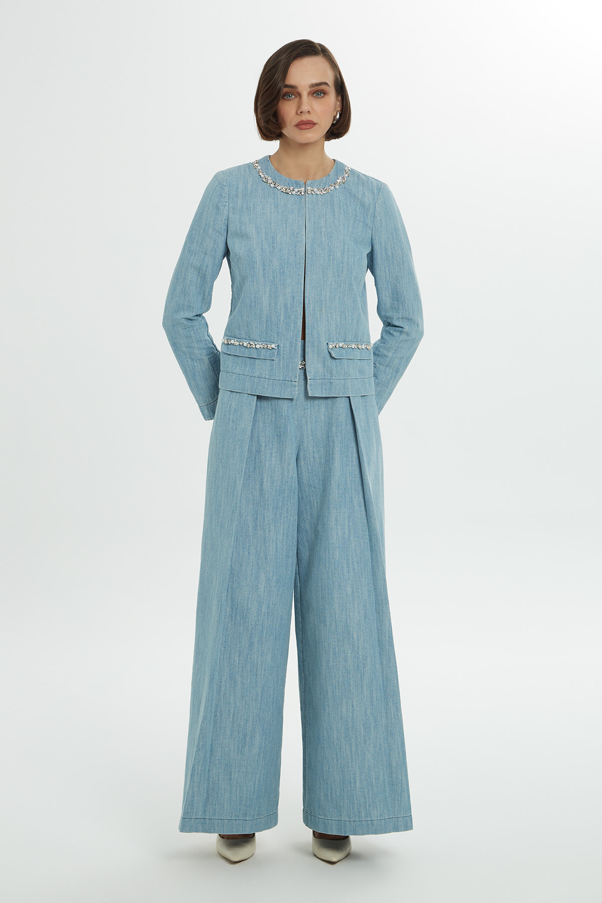 İşlemeli Denim Ceket