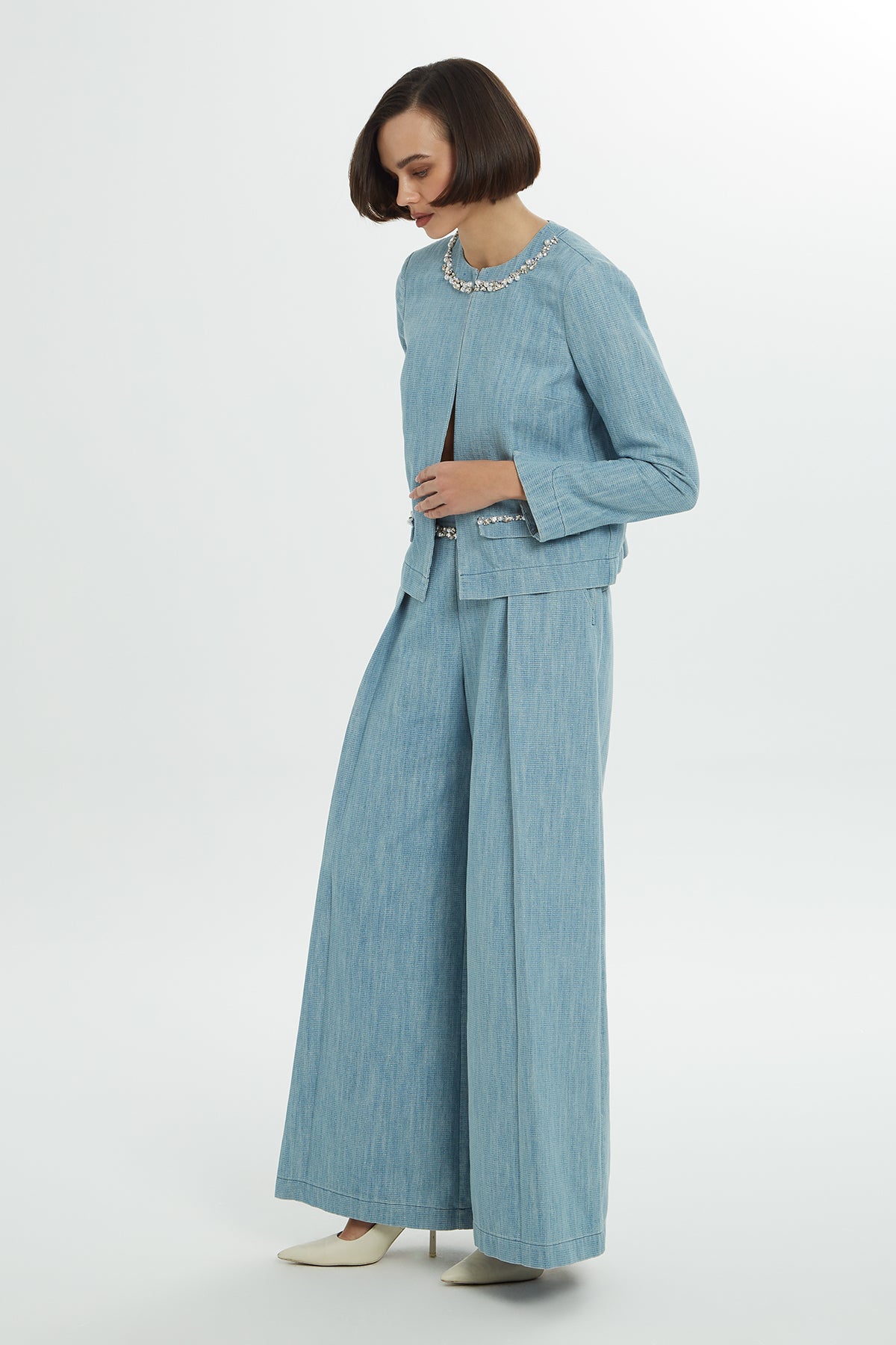 İşlemeli Denim Ceket