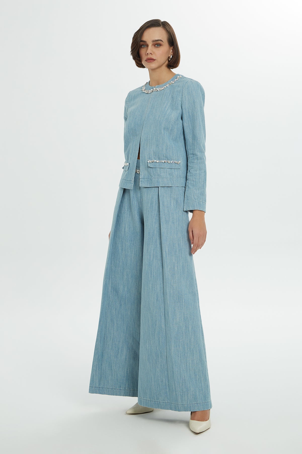 İşlemeli Denim Ceket