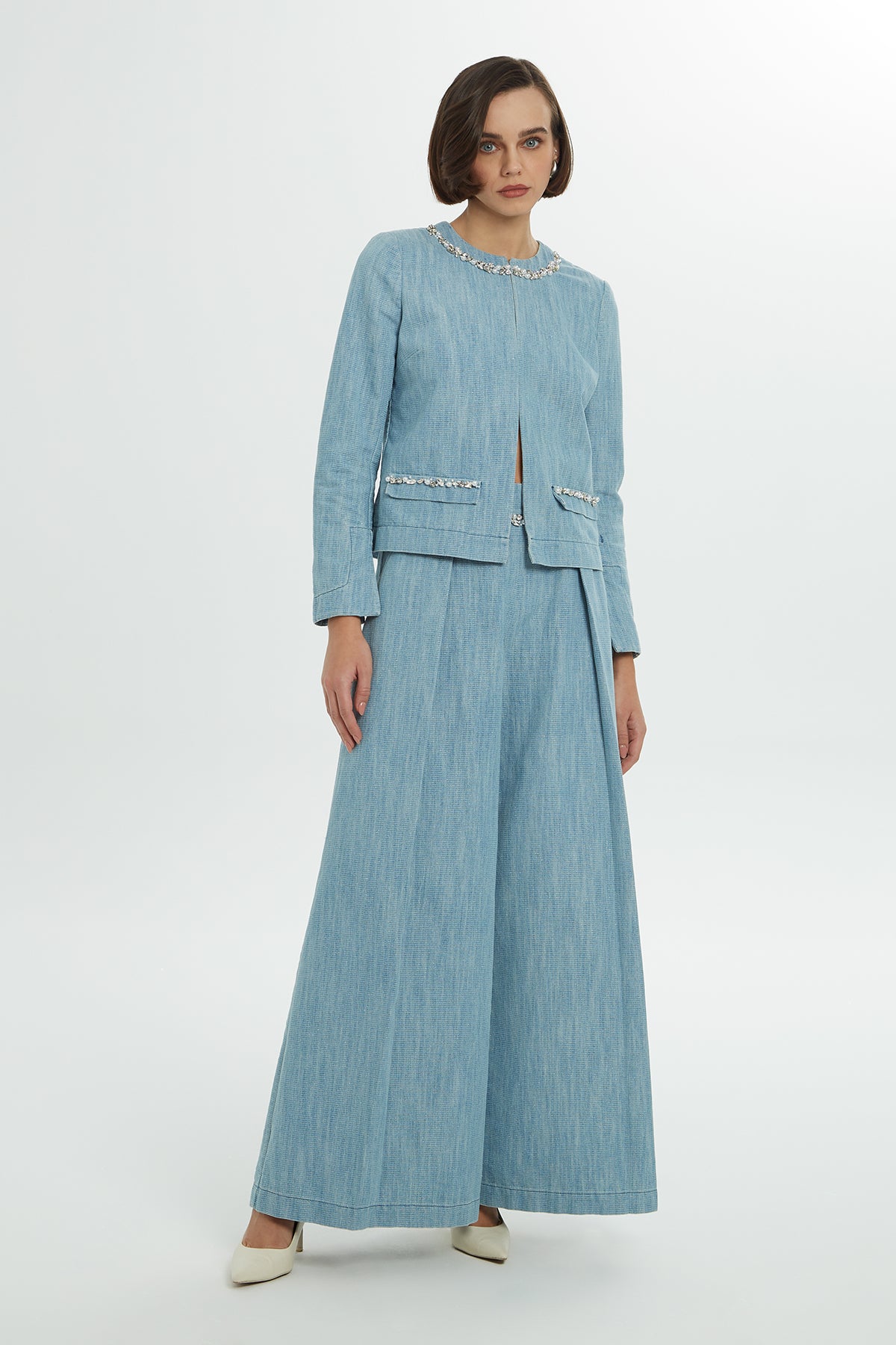 İşlemeli Denim Ceket