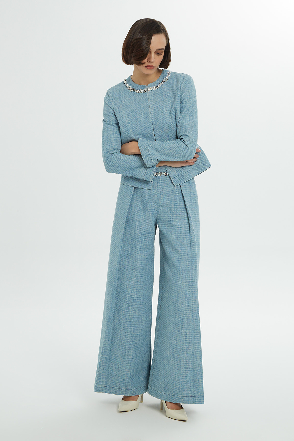 İşlemeli Denim Ceket