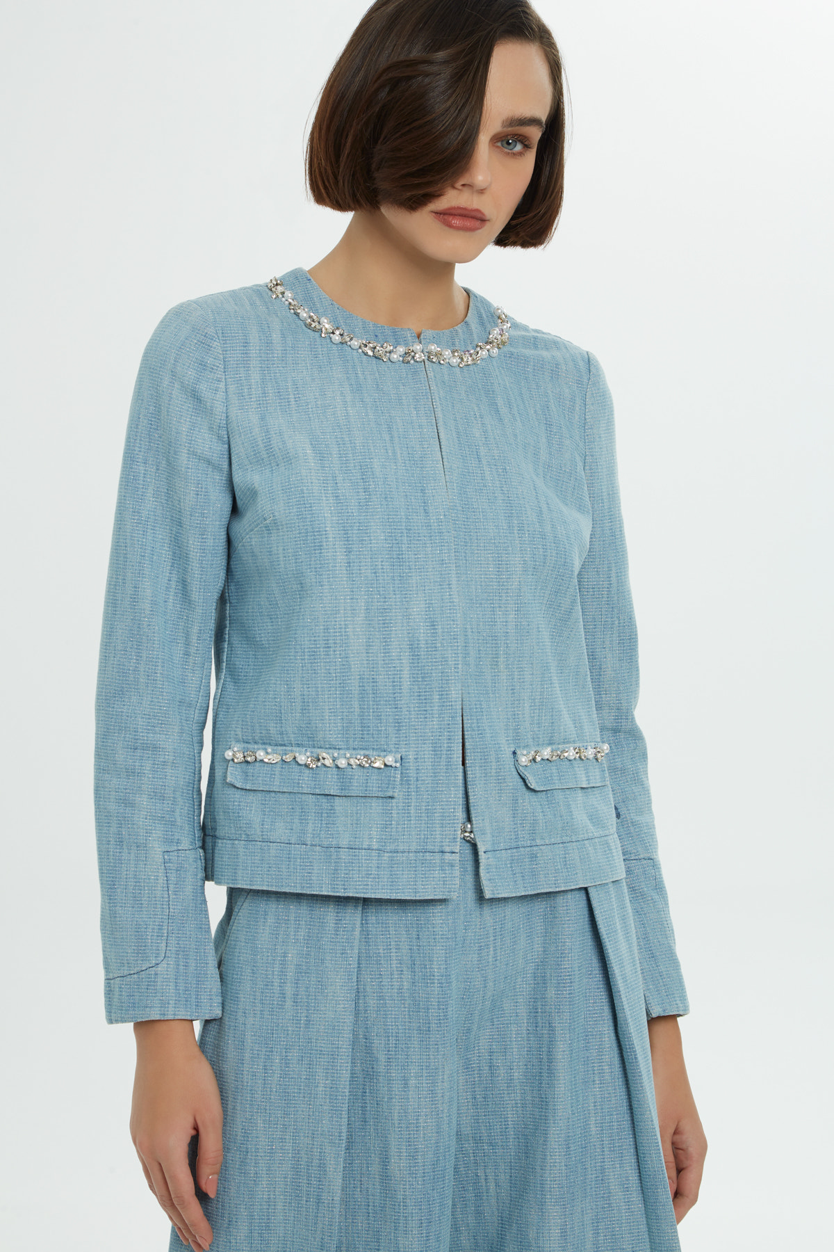 İşlemeli Denim Ceket