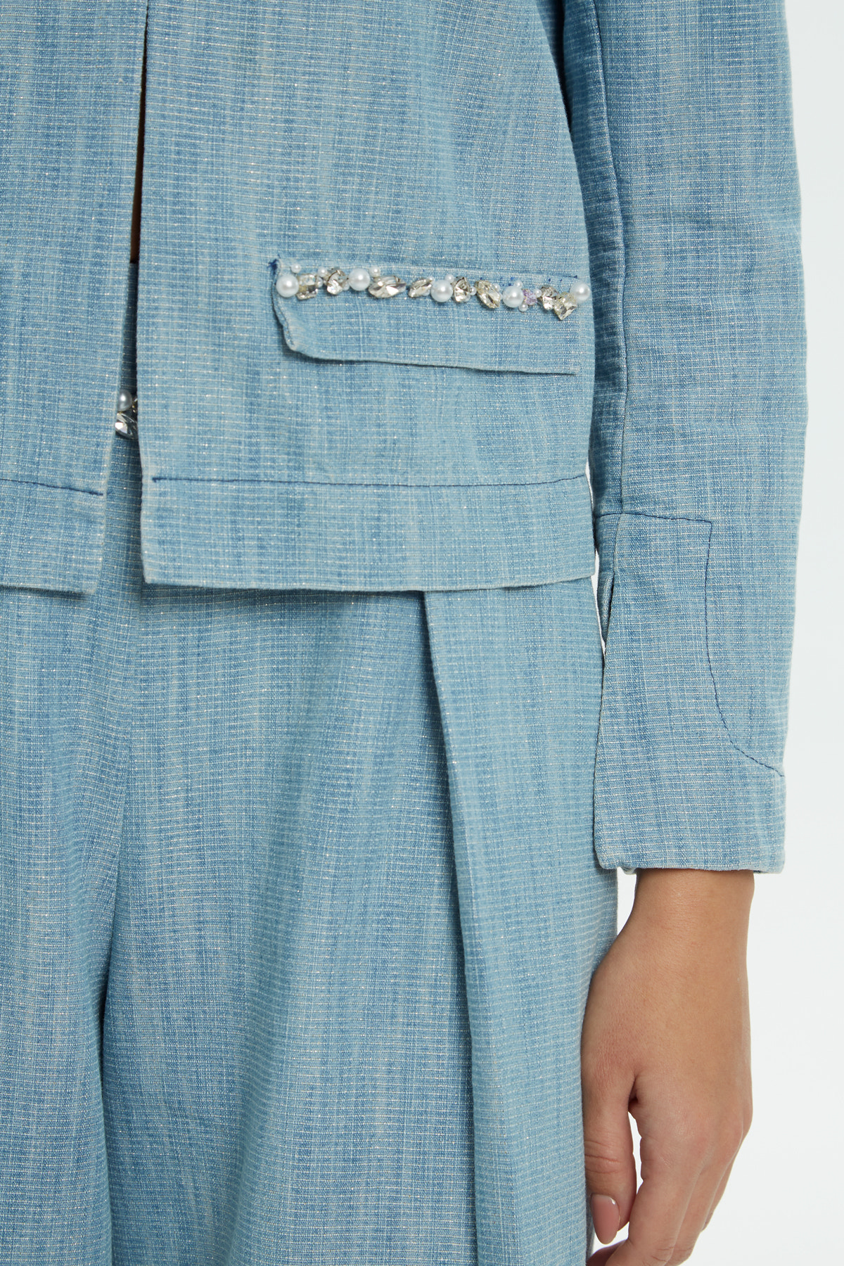 İşlemeli Denim Ceket