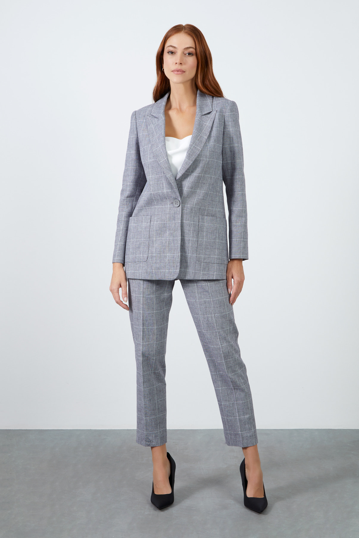 Cepli Ekose Ceket Ve Bilekte Pantolonlu Takım