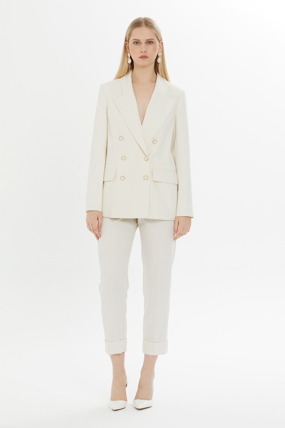 Kruvaze Kapamalı Double Paça Pantolonlu Takım