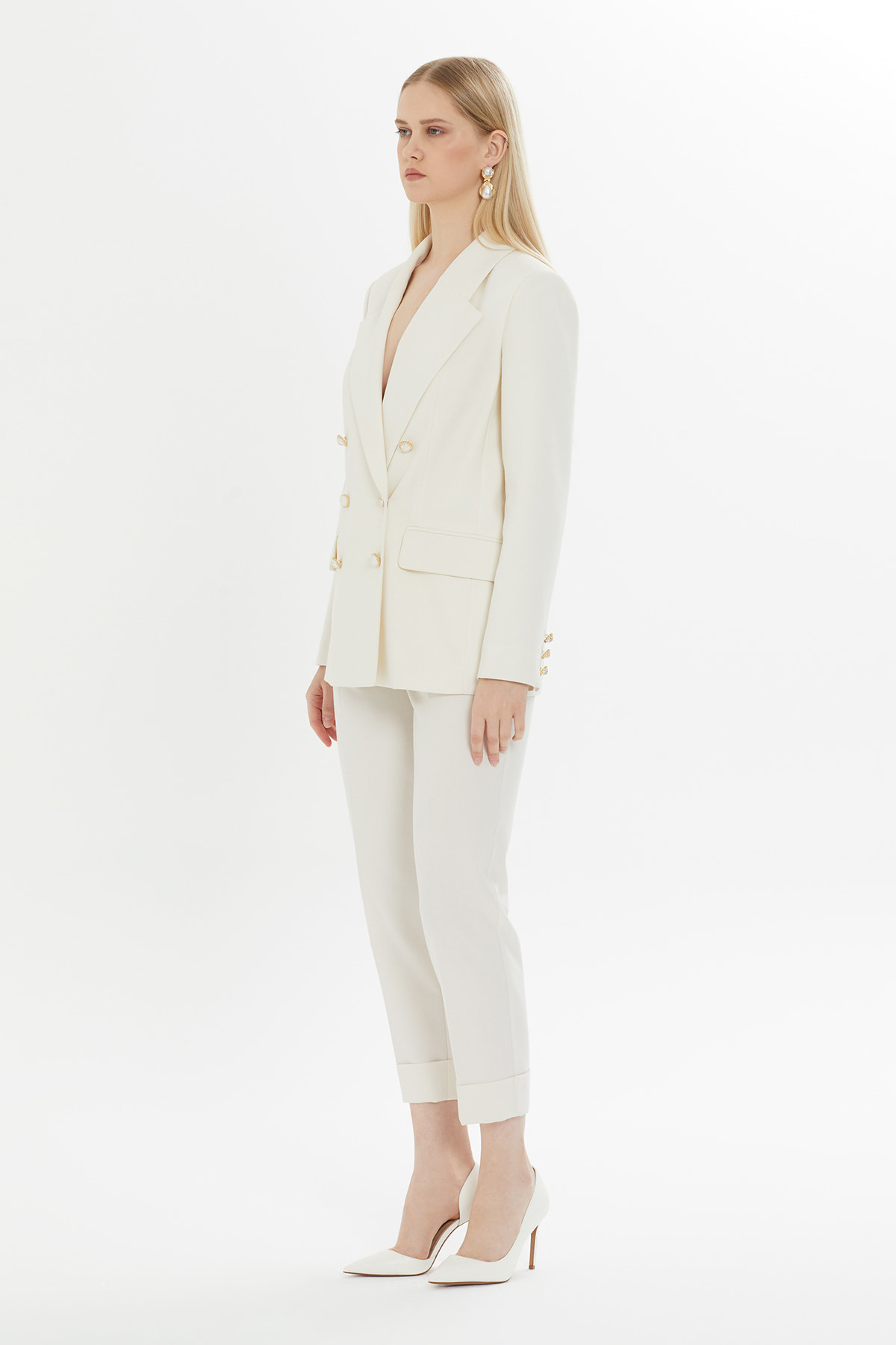 Kruvaze Kapamalı Double Paça Pantolonlu Takım