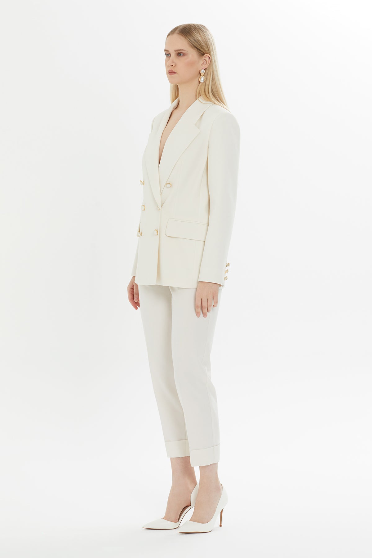 Kruvaze Kapamalı Double Paça Pantolonlu Takım