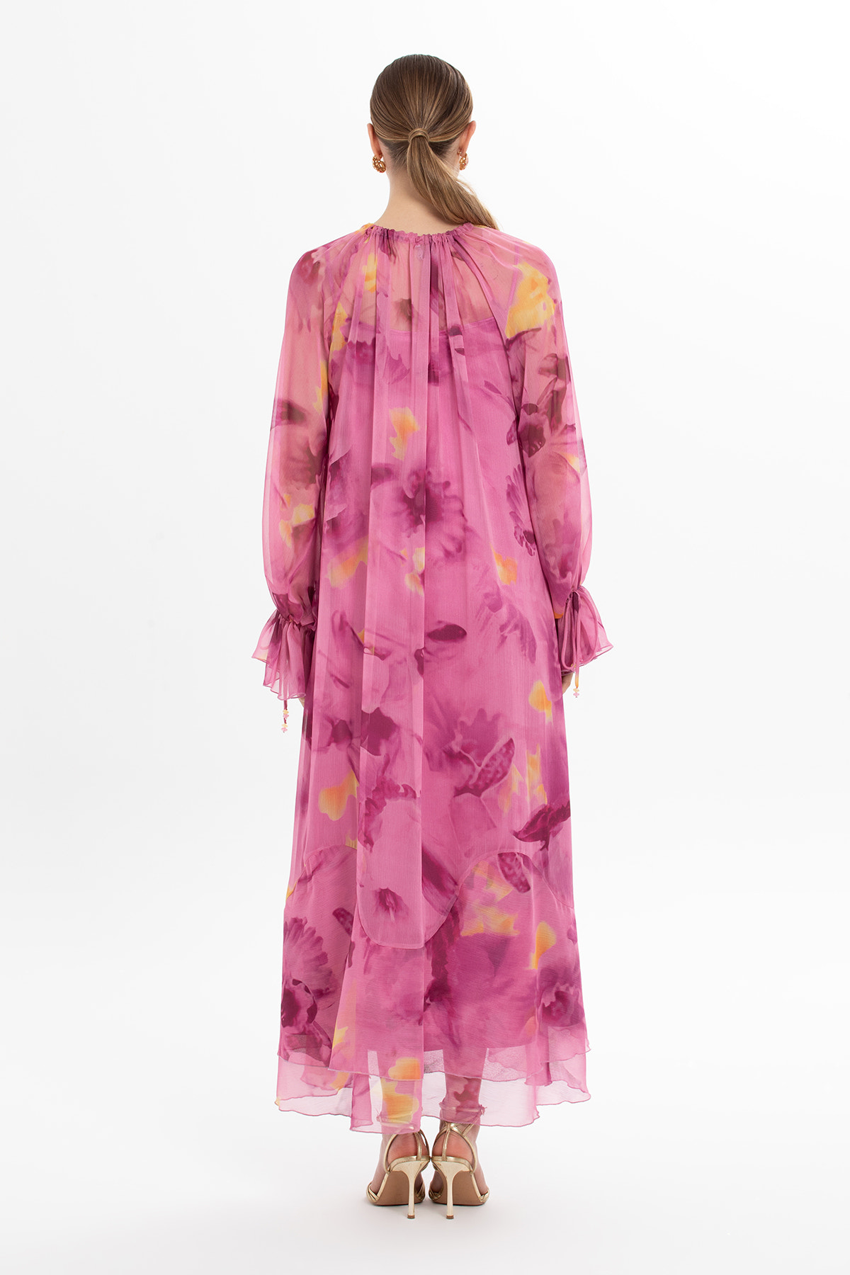 Volanlı Şifon Maxi Elbise