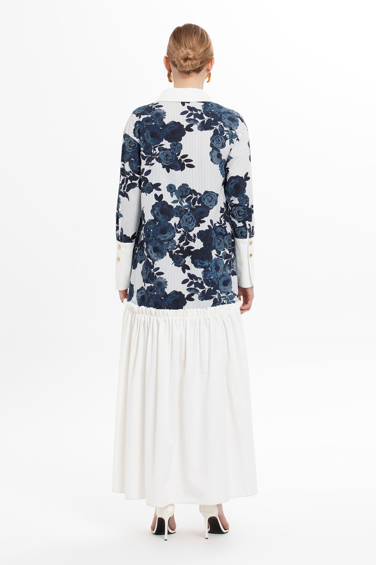 Etek Ucu Pliseli Yaka Ve Kol Detaylı Maxi Elbise