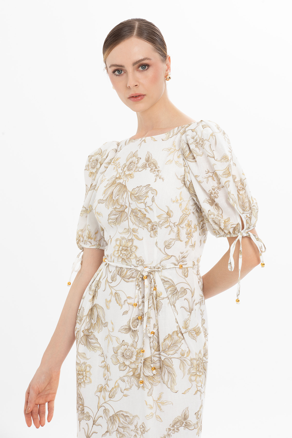 Karpuz Kollu Midi Elbise