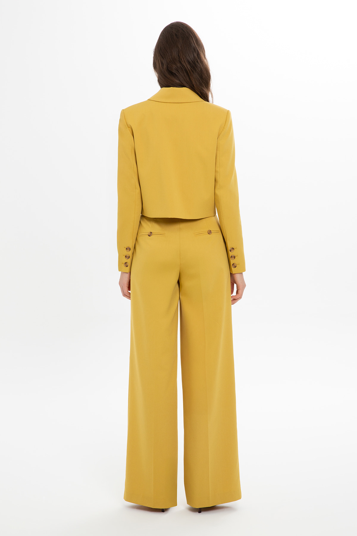 Crop Ceket Ve Geniş Paça Pantolonlu Takım