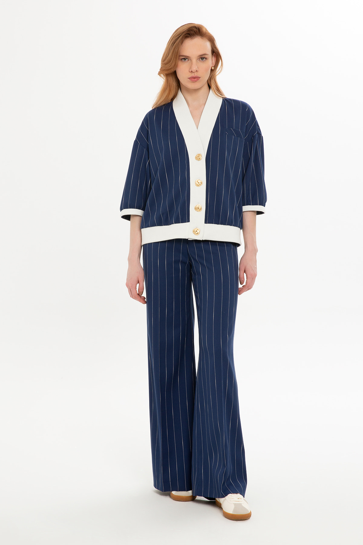 Yarım Kollu Ceket Ve Palazzo Pantolonlu Takım