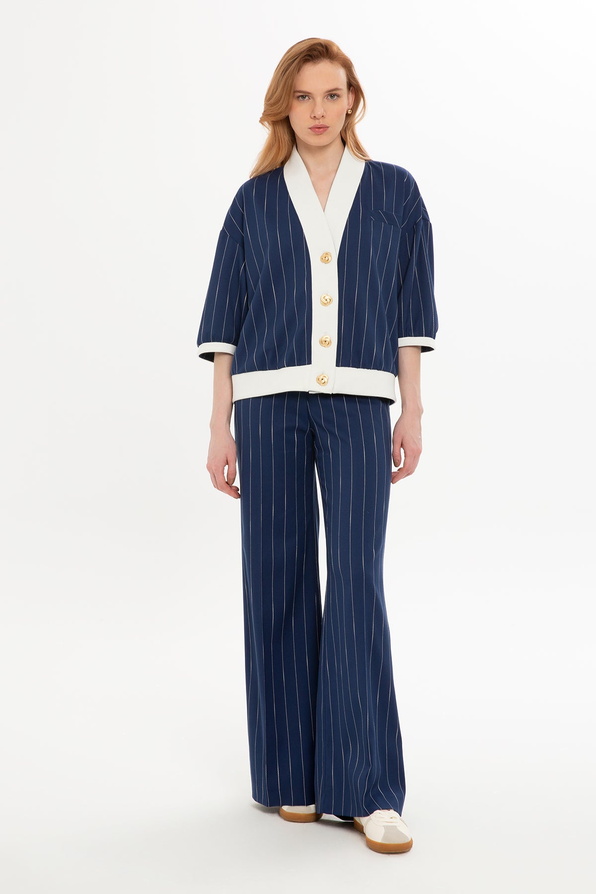 Yarım Kollu Ceket Ve Palazzo Pantolonlu Takım