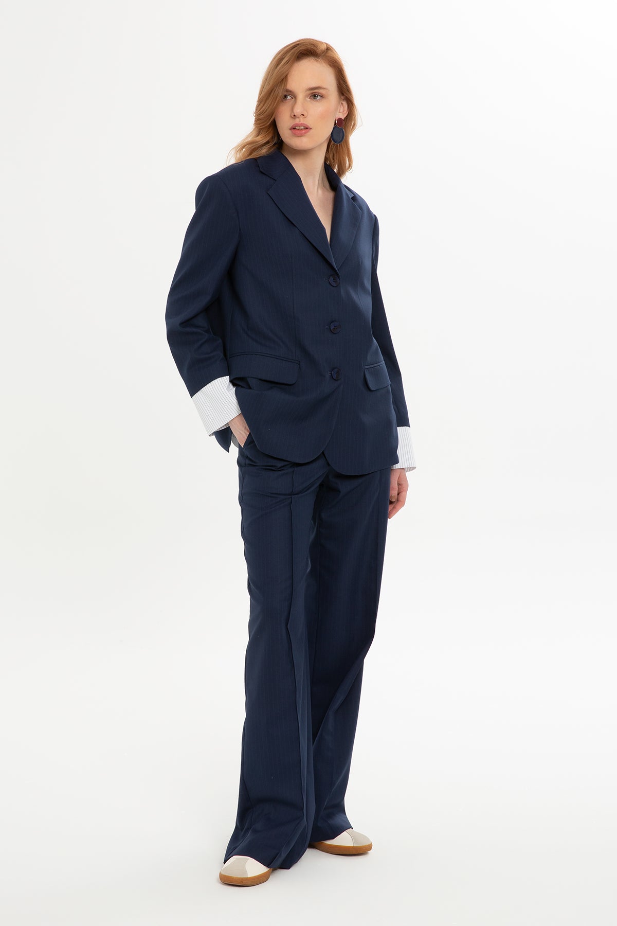 Gömlek Detaylı Ceket Ve Palazzo Pantolonlu Takım