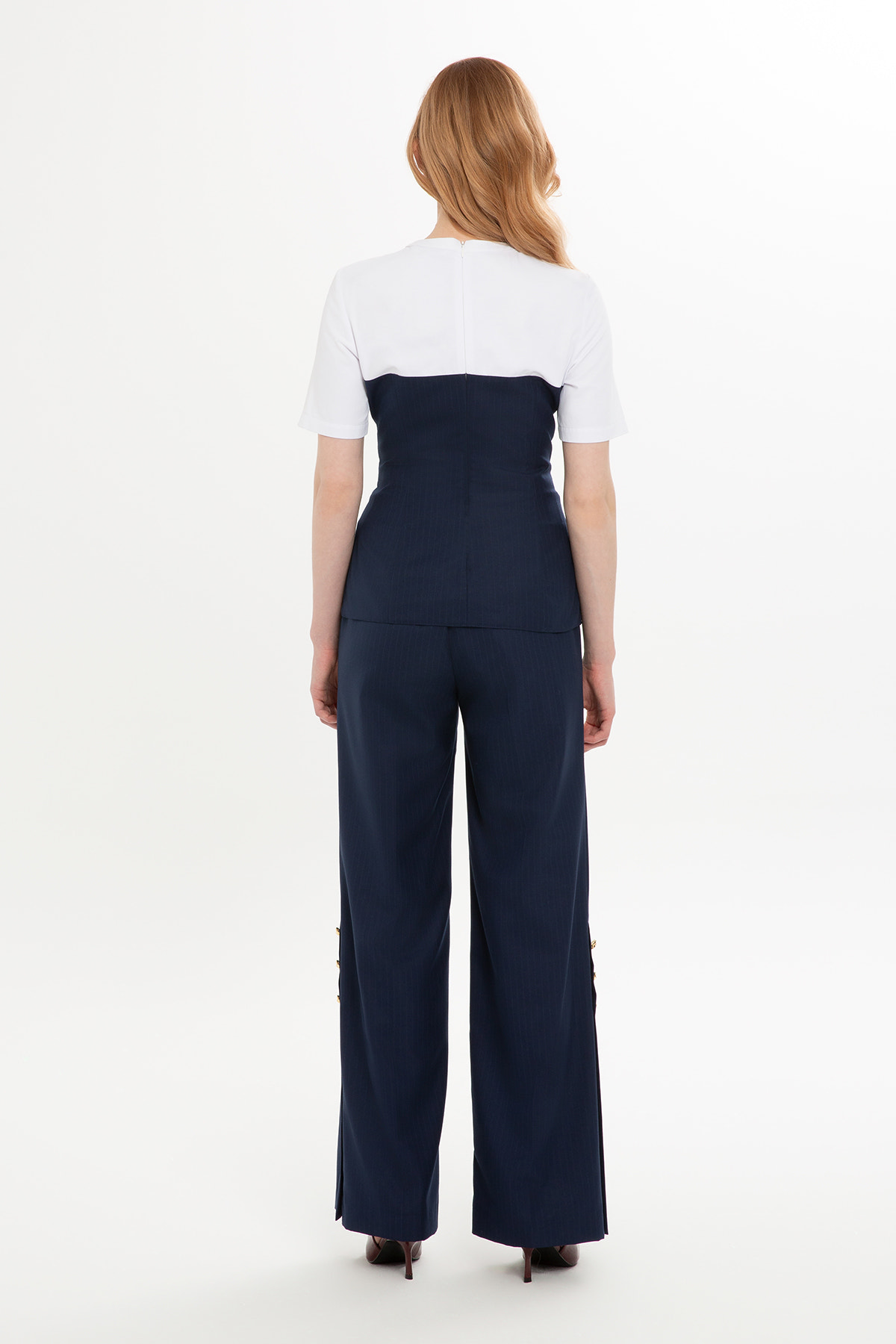 Çizgili Yarım Kol Bluz Ve Pantolon Takım