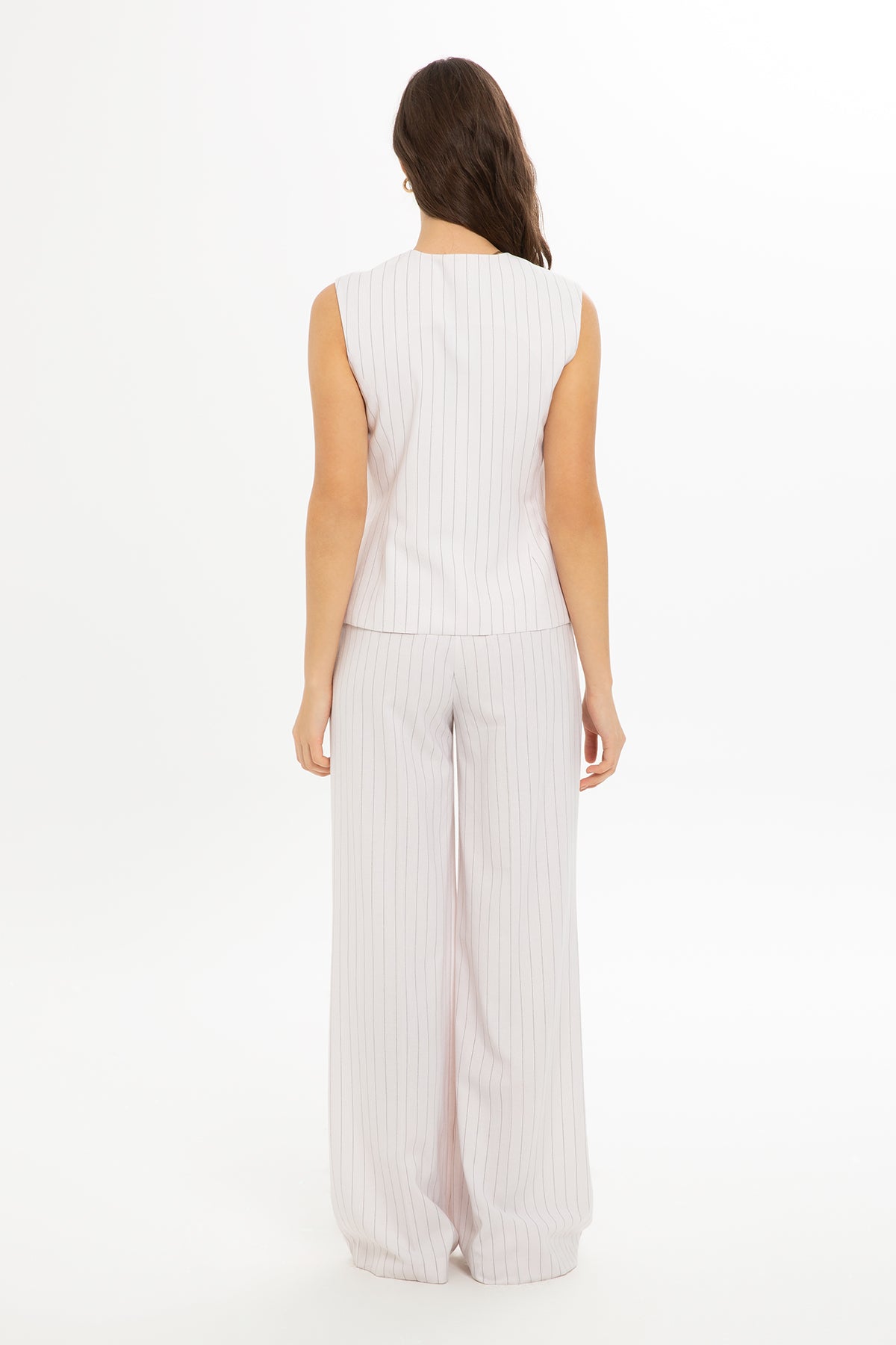 Kruvaze Yelek Ve Pileli Palazzo Pantolonlu Takım