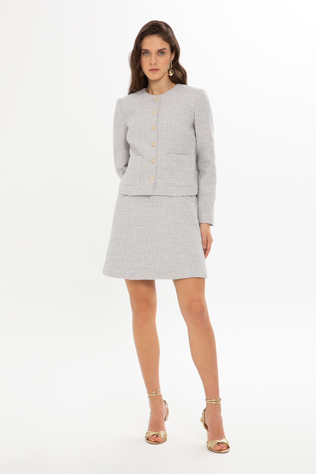 Uzun Kollu Yuvarlak Yaka Ceket