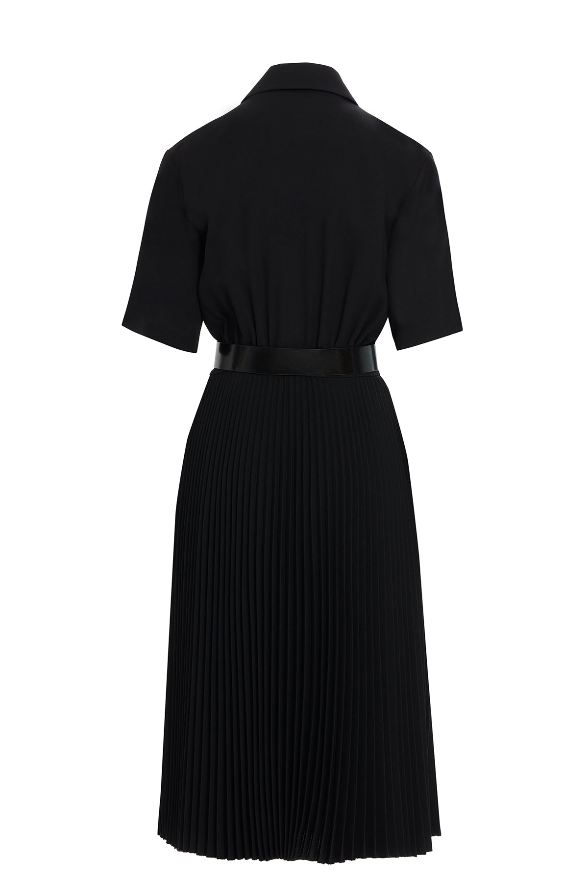 Eteği Piliseli Beli Kemerli Kısa Kollu Midi Boy Elbise