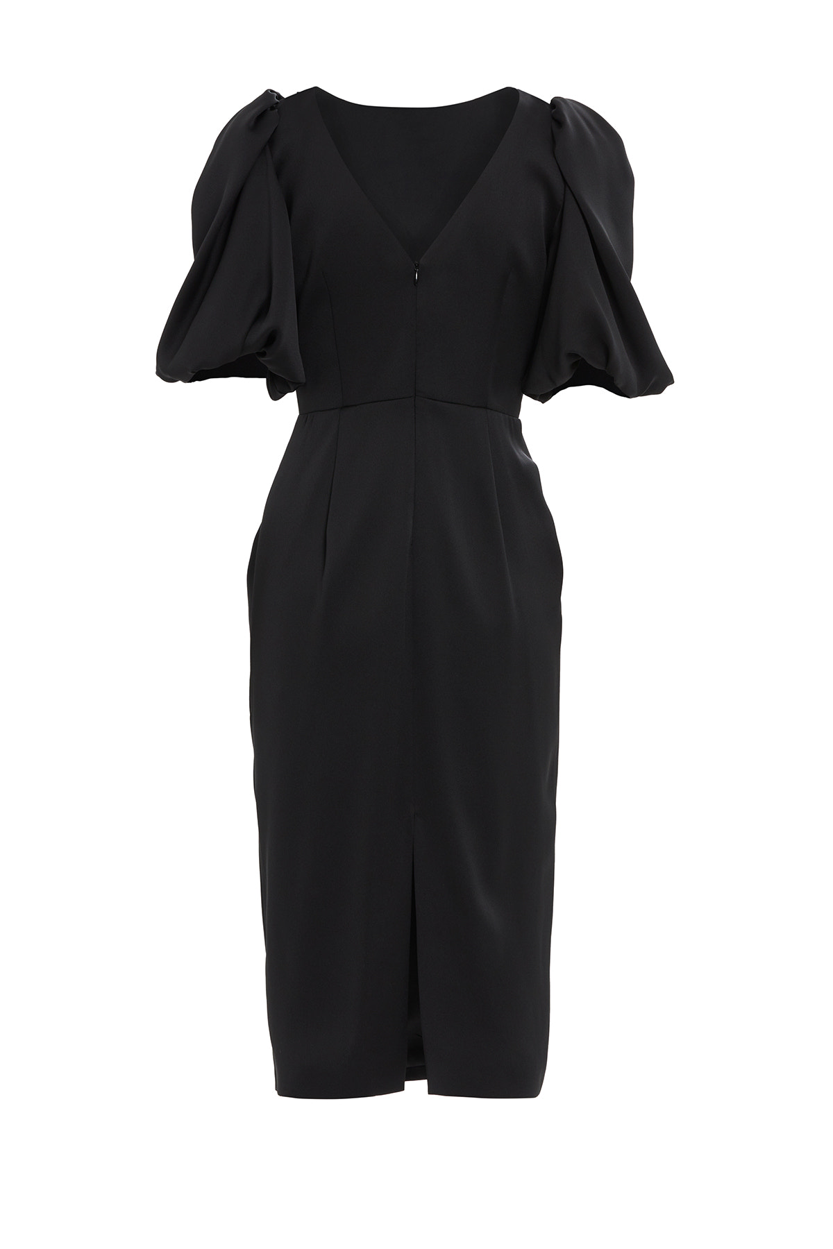 Balon Kol Sırt Dekolteli Midi Elbise