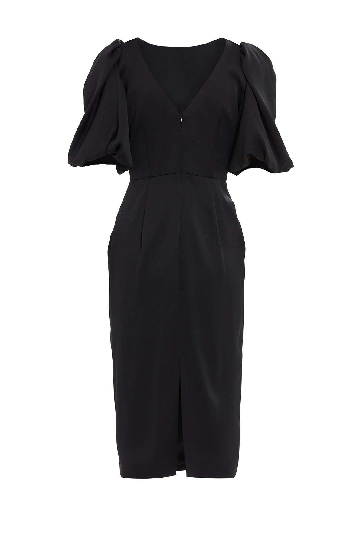 Balon Kol Sırt Dekolteli Midi Elbise