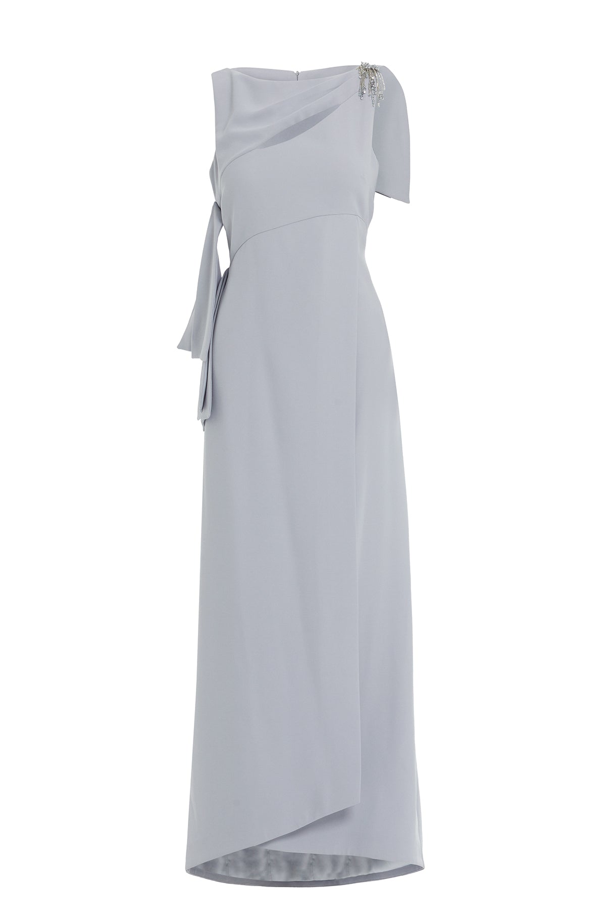 Pencere Detaylı Bağlamalı Uzun Elbise