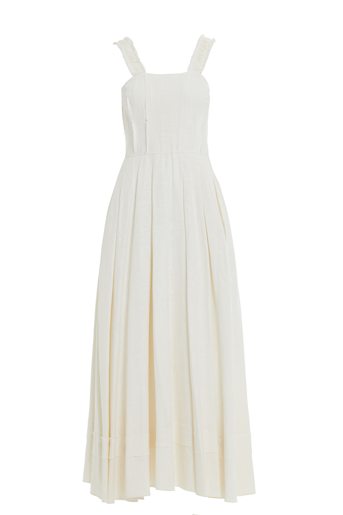 Askıları İşlemeli Eteği Pilikaşeli Uzun Elbise