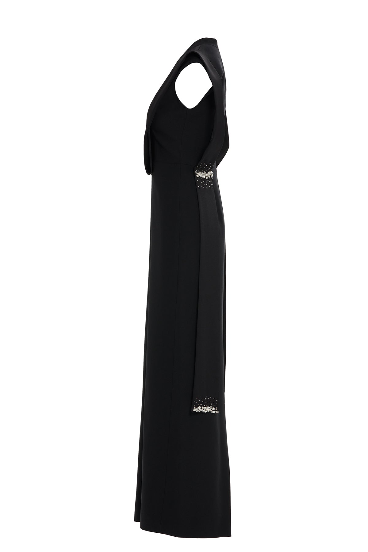 Dantel Detaylı Seyyar Kuşaklı Uzun Elbise