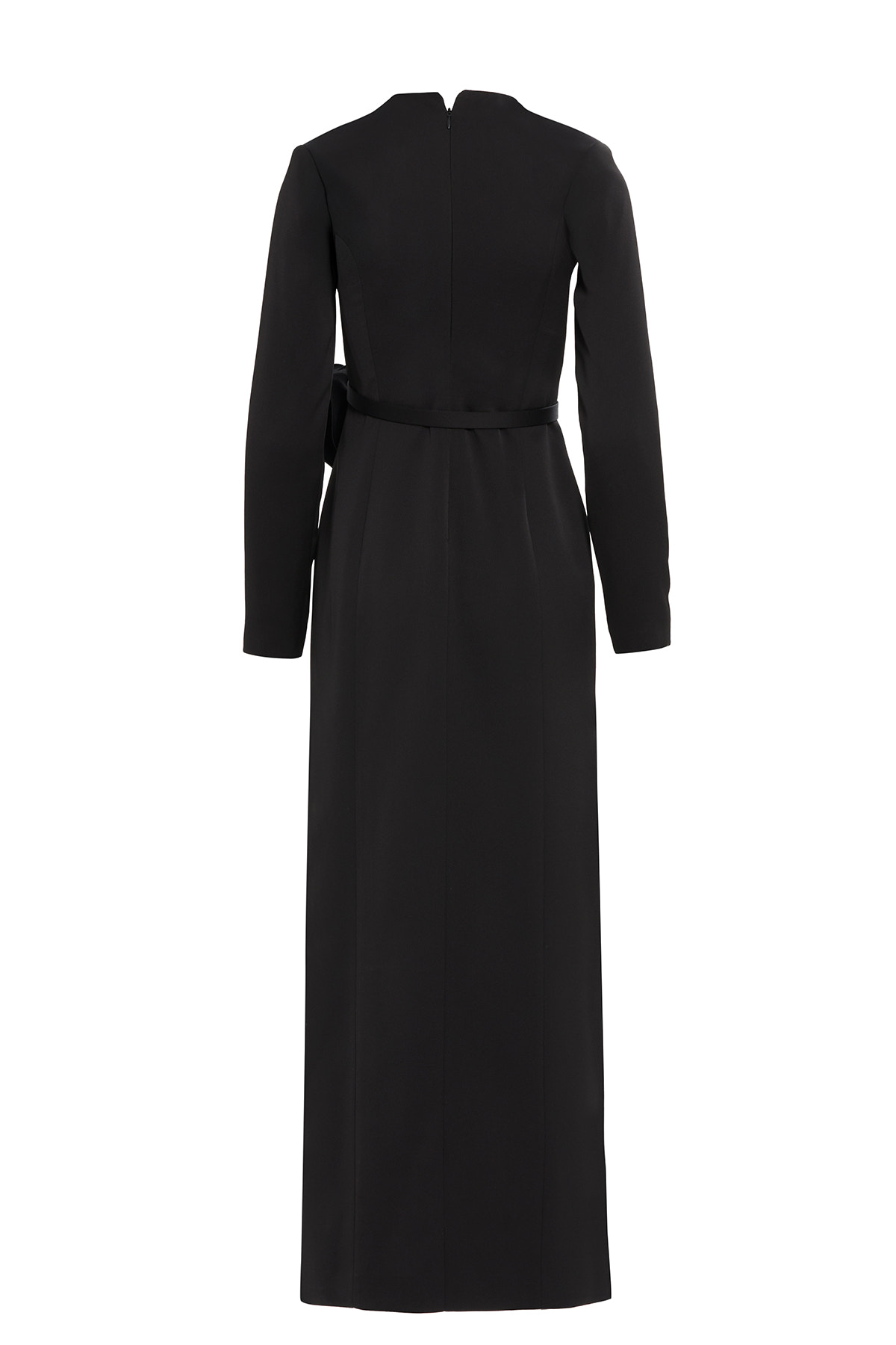 Kemer Kısmı Gül Detaylı Yırtmaçlı Uzun Kollu Elbise