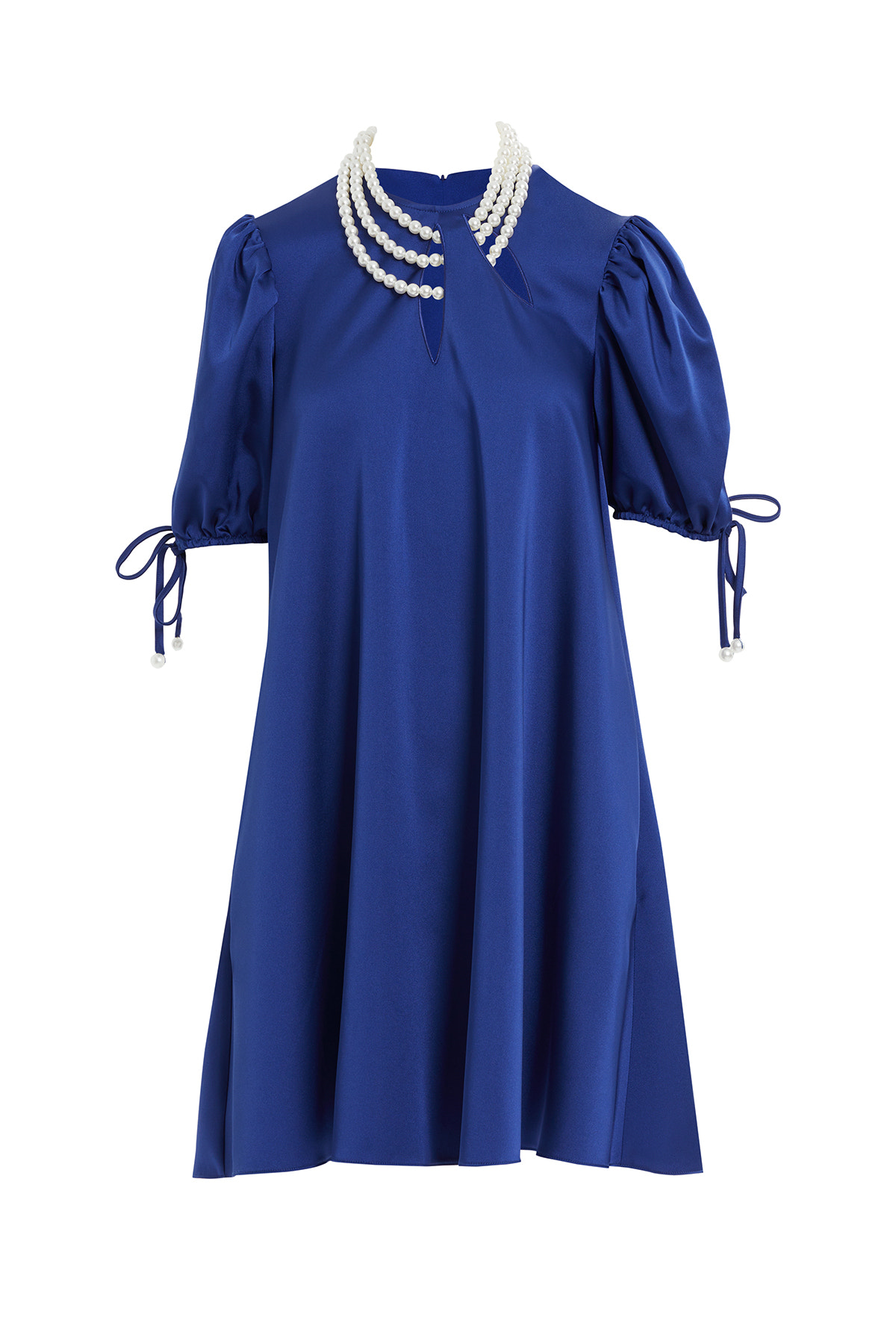 İnci Kolye Detaylı Kolları Bağcıklı Kısa Elbise