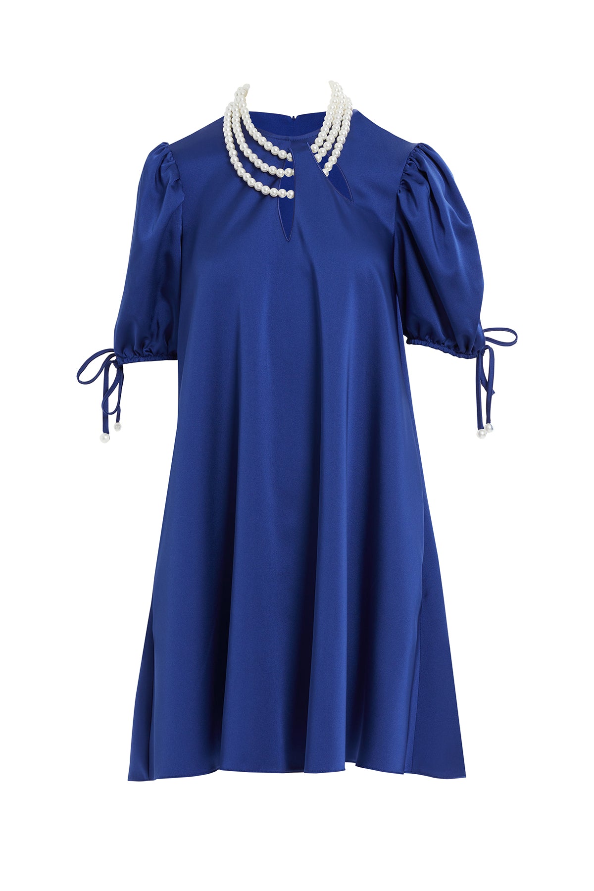 İnci Kolye Detaylı Kolları Bağcıklı Kısa Elbise