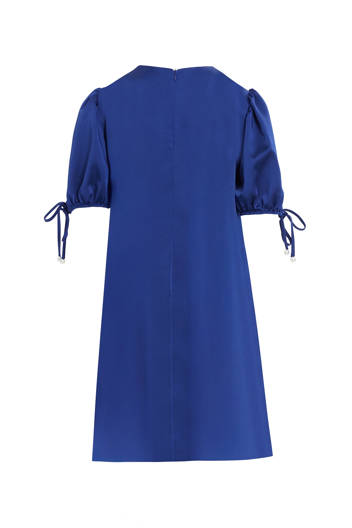 İnci Kolye Detaylı Kolları Bağcıklı Kısa Elbise