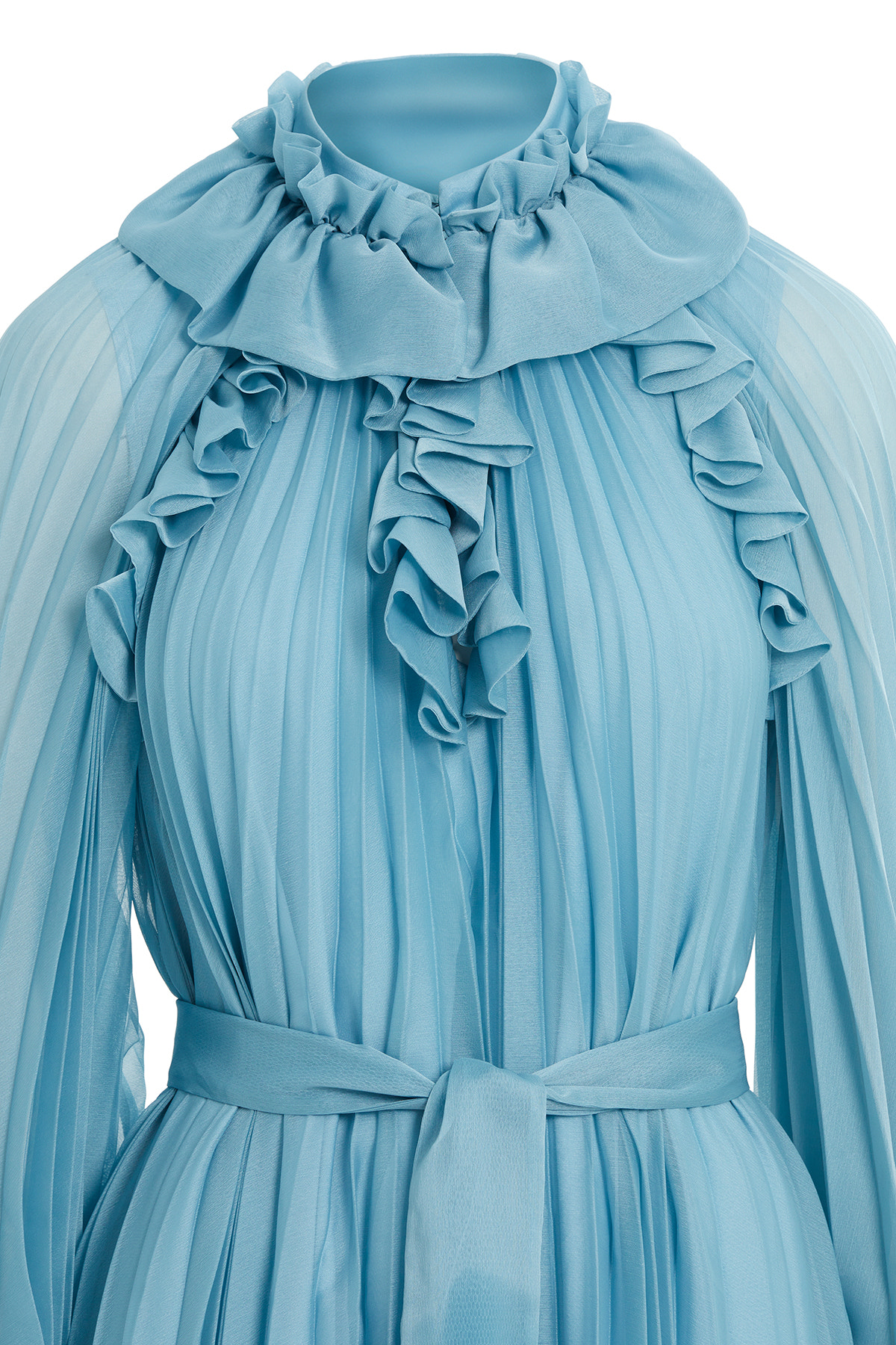 Fırfır Detaylı Uzun Şifon Elbise