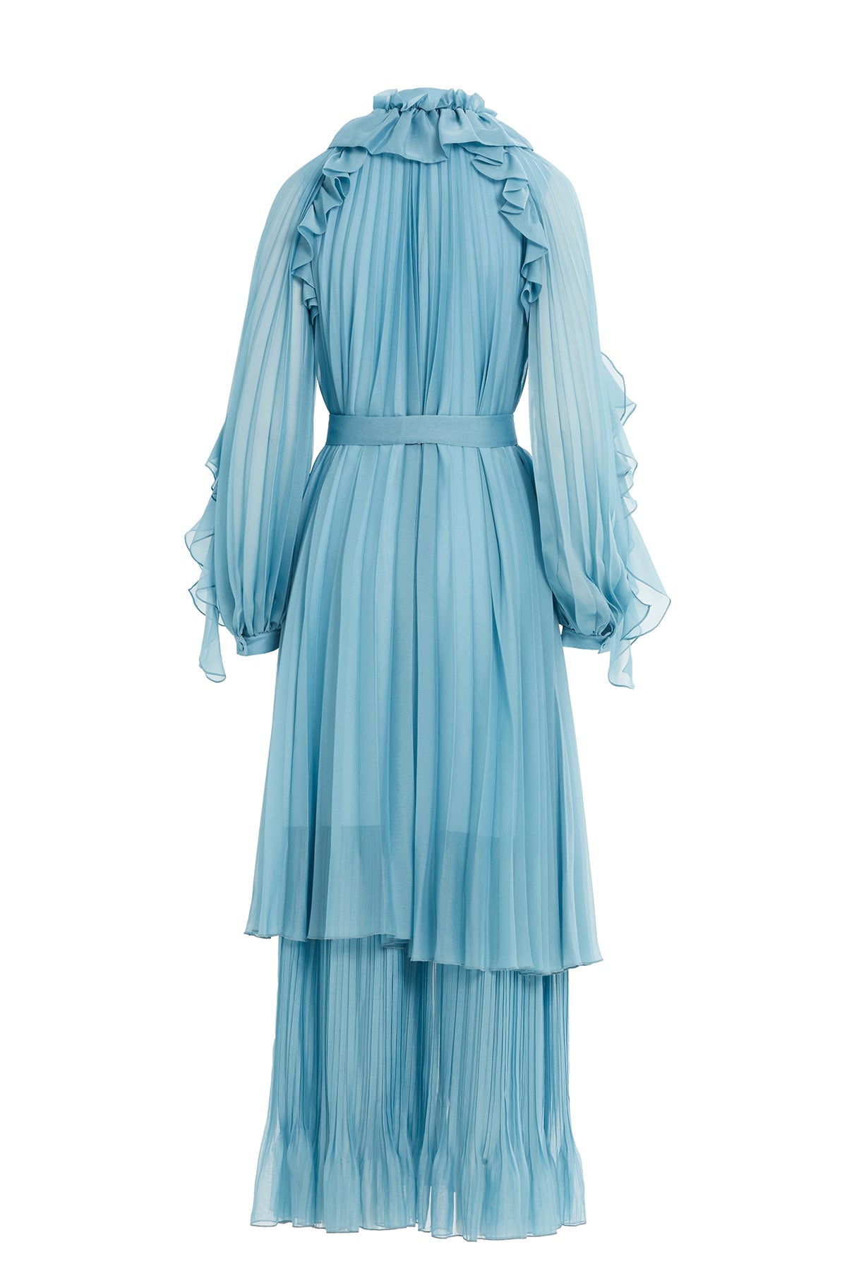 Fırfır Detaylı Uzun Şifon Elbise