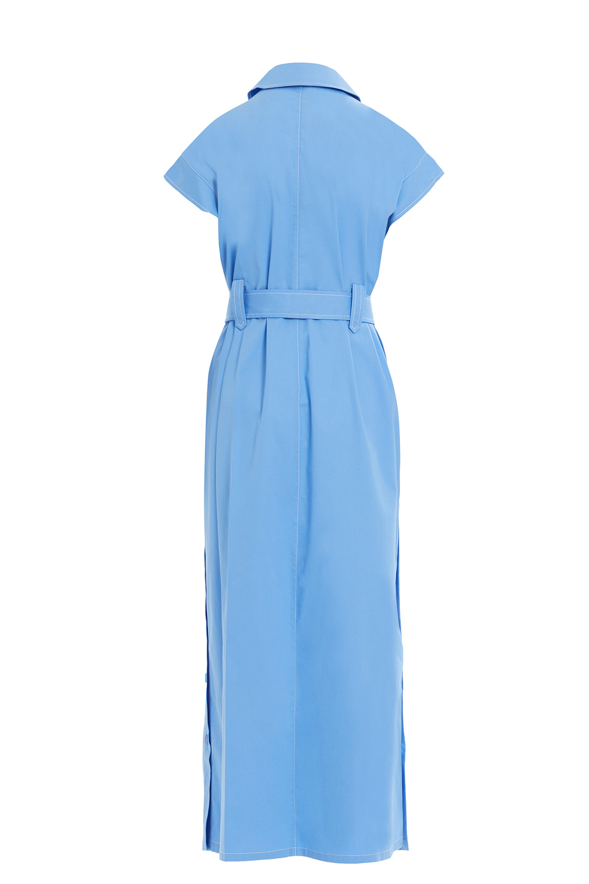 Yaka Gömlek Formunda Düğme Detaylı Maxi Elbise