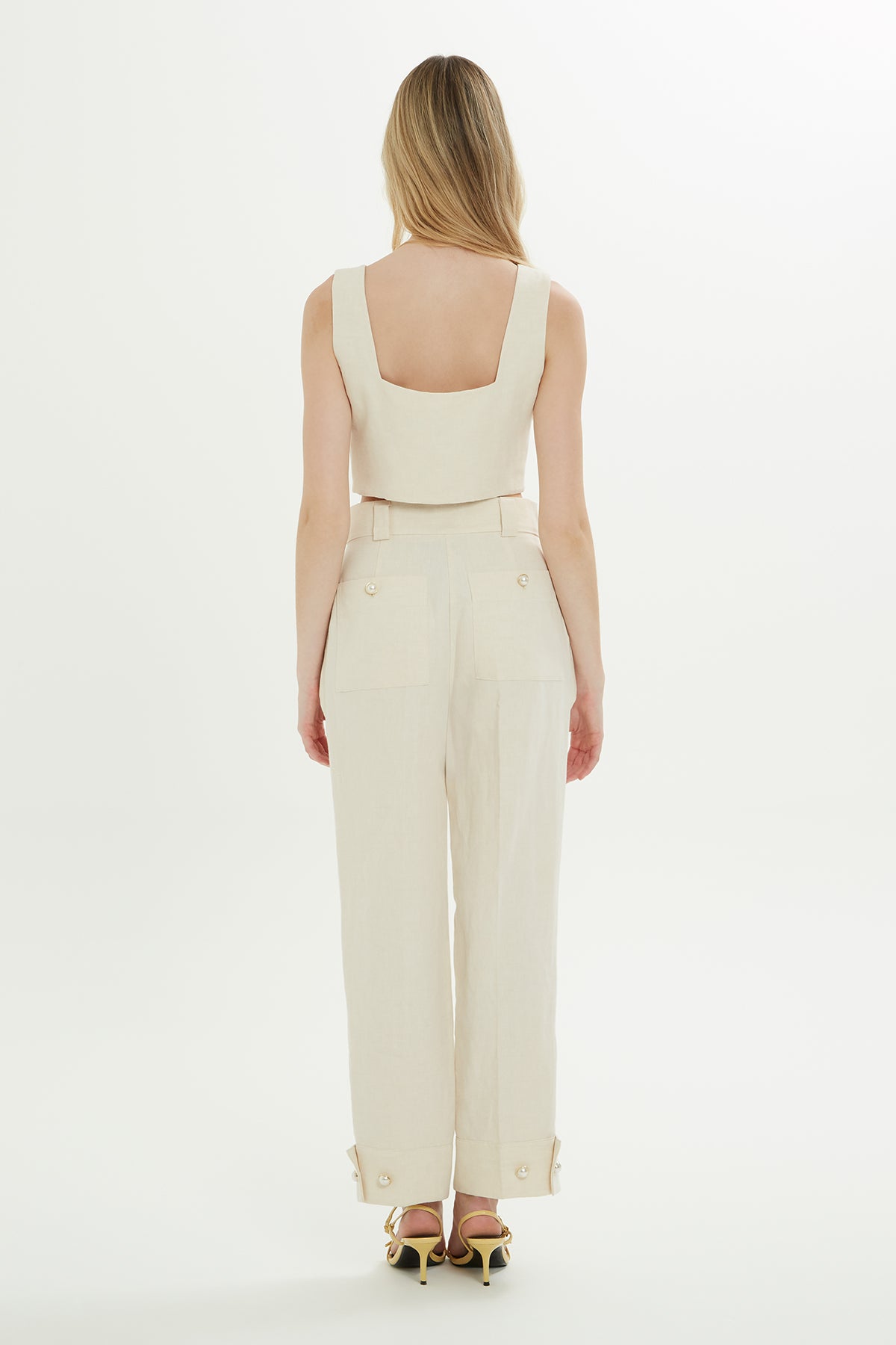 Düğme Detaylı Bol Kesim Kemik Pantolon