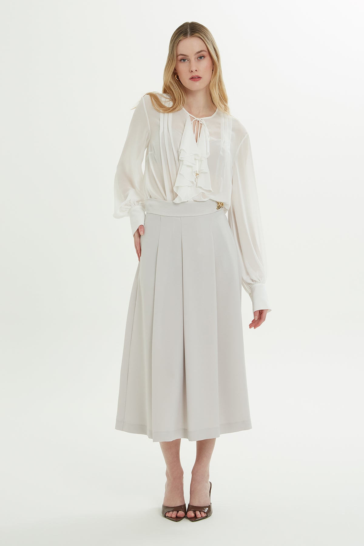 Pili Katlamalı Astarlı Midi Etek